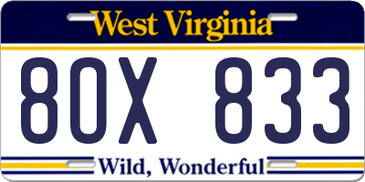 WV license plate 8OX833