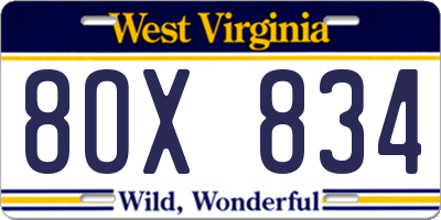 WV license plate 8OX834