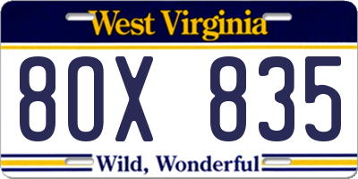 WV license plate 8OX835