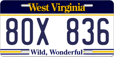 WV license plate 8OX836