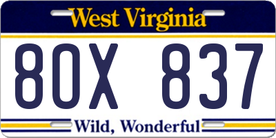 WV license plate 8OX837