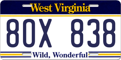 WV license plate 8OX838