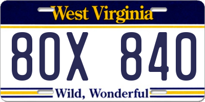 WV license plate 8OX840