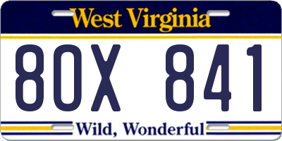WV license plate 8OX841
