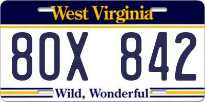 WV license plate 8OX842