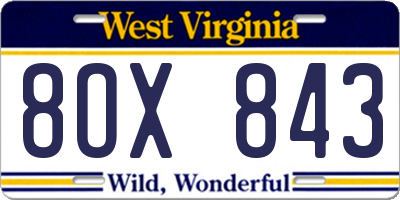 WV license plate 8OX843