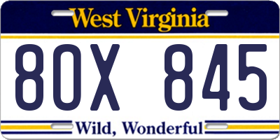 WV license plate 8OX845