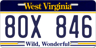 WV license plate 8OX846