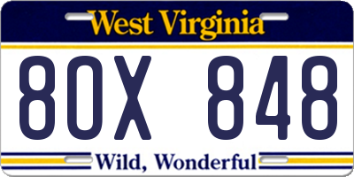 WV license plate 8OX848