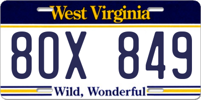 WV license plate 8OX849
