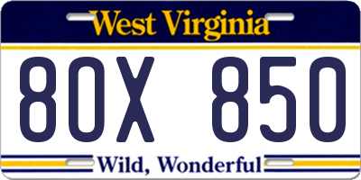 WV license plate 8OX850