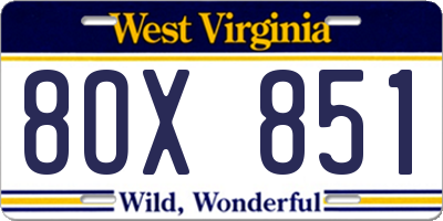WV license plate 8OX851