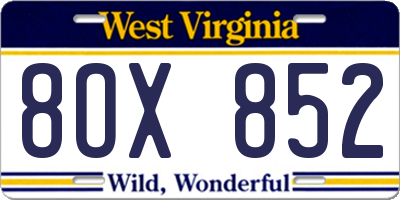 WV license plate 8OX852