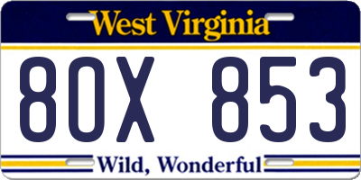 WV license plate 8OX853