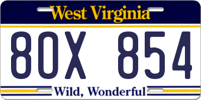 WV license plate 8OX854