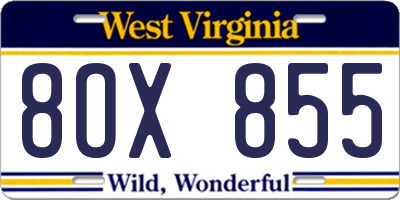 WV license plate 8OX855