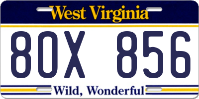 WV license plate 8OX856