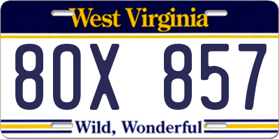 WV license plate 8OX857