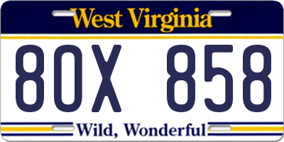 WV license plate 8OX858