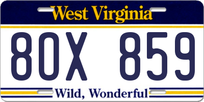 WV license plate 8OX859
