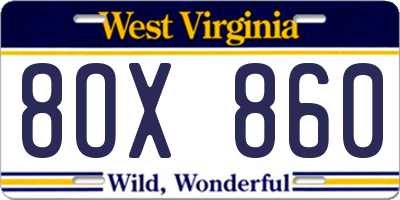 WV license plate 8OX860
