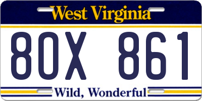 WV license plate 8OX861