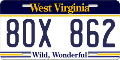 WV license plate 8OX862
