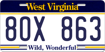 WV license plate 8OX863