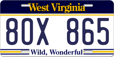 WV license plate 8OX865