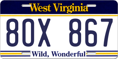 WV license plate 8OX867