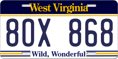 WV license plate 8OX868