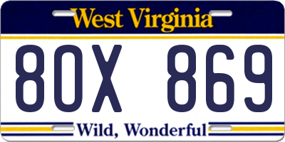 WV license plate 8OX869