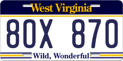 WV license plate 8OX870