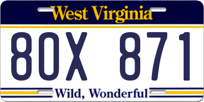 WV license plate 8OX871