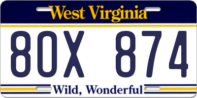 WV license plate 8OX874