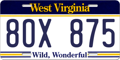 WV license plate 8OX875