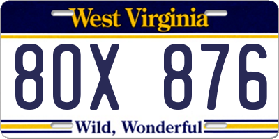 WV license plate 8OX876