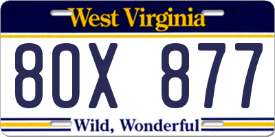 WV license plate 8OX877