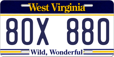 WV license plate 8OX880
