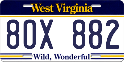 WV license plate 8OX882