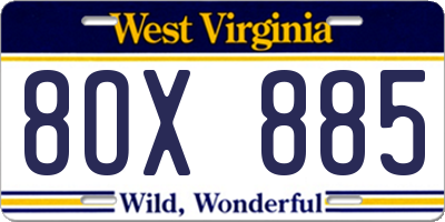 WV license plate 8OX885