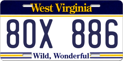 WV license plate 8OX886