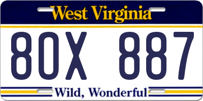 WV license plate 8OX887