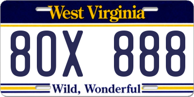 WV license plate 8OX888