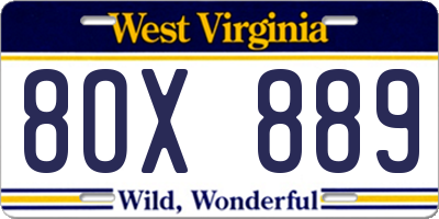 WV license plate 8OX889