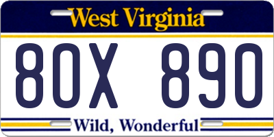 WV license plate 8OX890