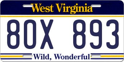 WV license plate 8OX893