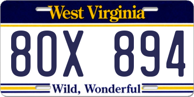 WV license plate 8OX894