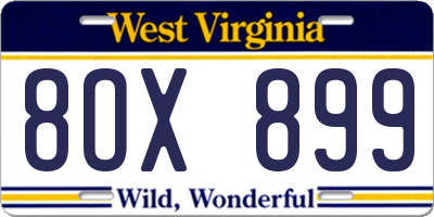 WV license plate 8OX899