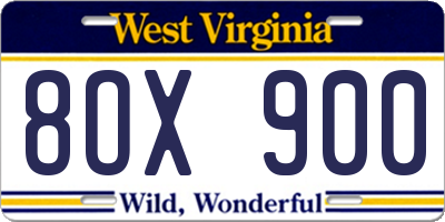 WV license plate 8OX900